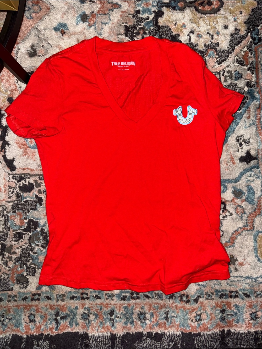True Religion Bright Red V-Neck Short Sleeve Tee